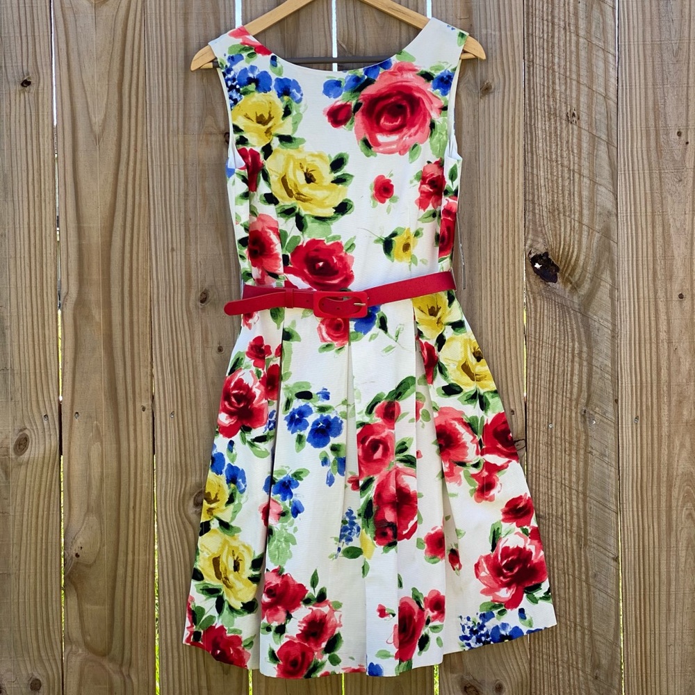 SOLD Tahari Floral Belted A-Line Dress